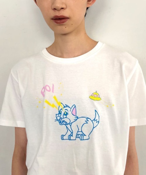 PoI(ポイ)の「【PoI】Print tee S/S cat UFO Tシャツ ネコ/ねこ(Tシャツ/カットソー・レディース・ピンク/ホワイト/ベージュ・FREE)」の5枚目の写真