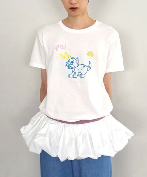 PoI(ポイ)の「【PoI】Print tee S/S cat UFO Tシャツ ネコ/ねこ(Tシャツ/カットソー・レディース・ピンク/ホワイト/ベージュ・FREE)」の6枚目の写真