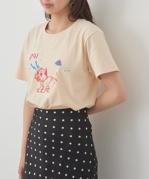 PoI(ポイ)の「【PoI】Print tee S/S cat UFO Tシャツ ネコ/ねこ(Tシャツ/カットソー・レディース・ピンク/ホワイト/ベージュ・FREE)」の13枚目の写真