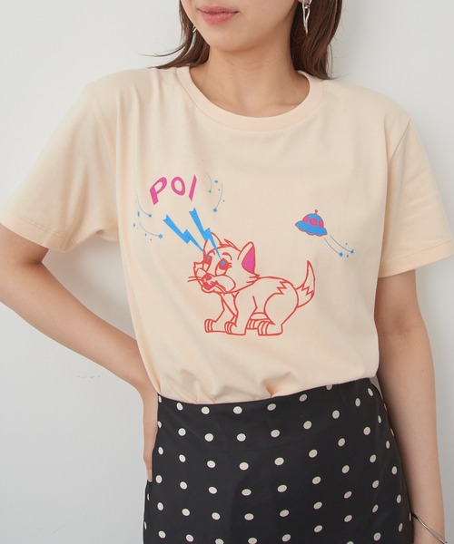 PoI(ポイ)の「【PoI】Print tee S/S cat UFO Tシャツ ネコ/ねこ(Tシャツ/カットソー・レディース・ピンク/ホワイト/ベージュ・FREE)」の10枚目の写真