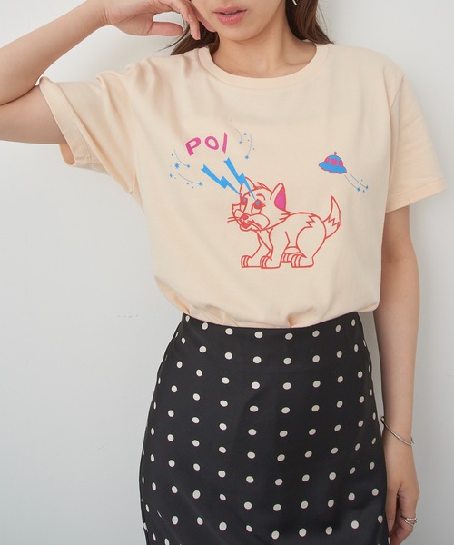 PoI(ポイ)の「【PoI】Print tee S/S cat UFO Tシャツ ネコ/ねこ(Tシャツ/カットソー・レディース・ピンク/ホワイト/ベージュ・FREE)」の11枚目の写真