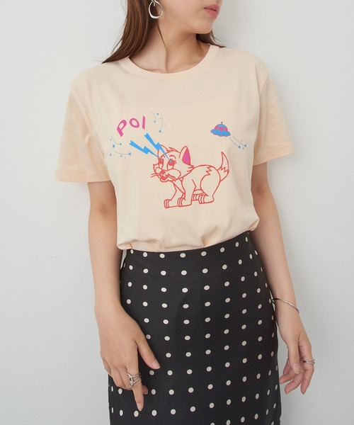 PoI(ポイ)の「【PoI】Print tee S/S cat UFO Tシャツ ネコ/ねこ(Tシャツ/カットソー・レディース・ピンク/ホワイト/ベージュ・FREE)」の12枚目の写真
