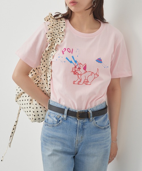 PoI(ポイ)の「【PoI】Print tee S/S cat UFO Tシャツ ネコ/ねこ(Tシャツ/カットソー・レディース・ピンク/ホワイト/ベージュ・FREE)」の18枚目の写真