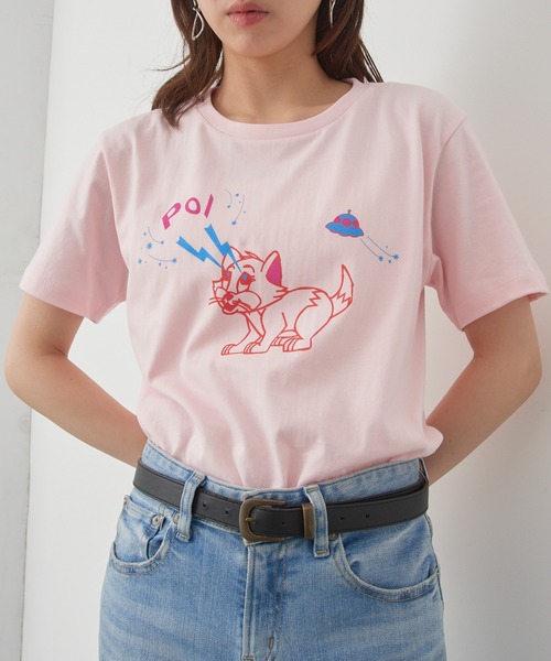 PoI(ポイ)の「【PoI】Print tee S/S cat UFO Tシャツ ネコ/ねこ(Tシャツ/カットソー・レディース・ピンク/ホワイト/ベージュ・FREE)」の19枚目の写真