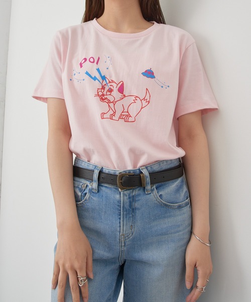PoI(ポイ)の「【PoI】Print tee S/S cat UFO Tシャツ ネコ/ねこ(Tシャツ/カットソー・レディース・ピンク/ホワイト/ベージュ・FREE)」の20枚目の写真
