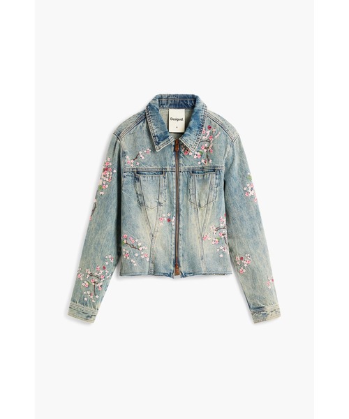Desigual(デシグアル)の「花柄刺繍 ヴィンテージウォッシュデニムジャケット(デニムジャケット・レディース・ブルー・S/M/L/XL)」の2枚目の写真