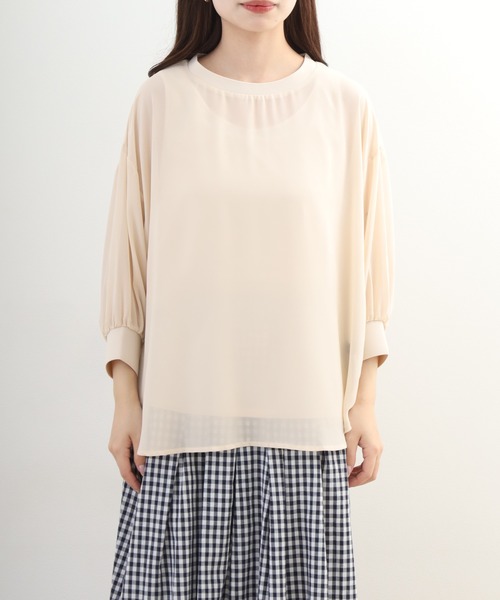 OMNES（オムネス）の「シアーレイヤードボリューム8分袖プルオーバー（Tシャツ/カットソー・レディース・ナチュラル・FREE）」の9枚目の写真