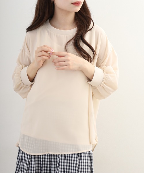 OMNES（オムネス）の「シアーレイヤードボリューム8分袖プルオーバー（Tシャツ/カットソー・レディース・ナチュラル・FREE）」の5枚目の写真
