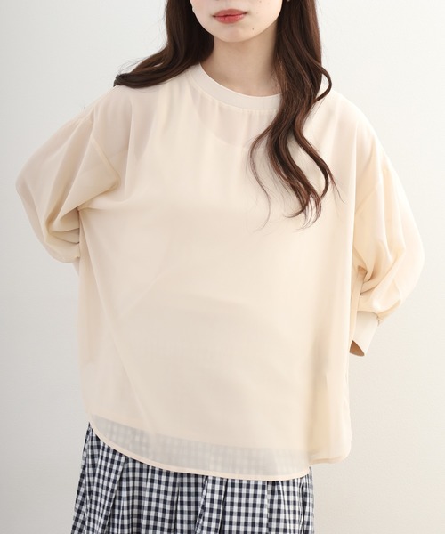 OMNES（オムネス）の「シアーレイヤードボリューム8分袖プルオーバー（Tシャツ/カットソー・レディース・ナチュラル・FREE）」の4枚目の写真