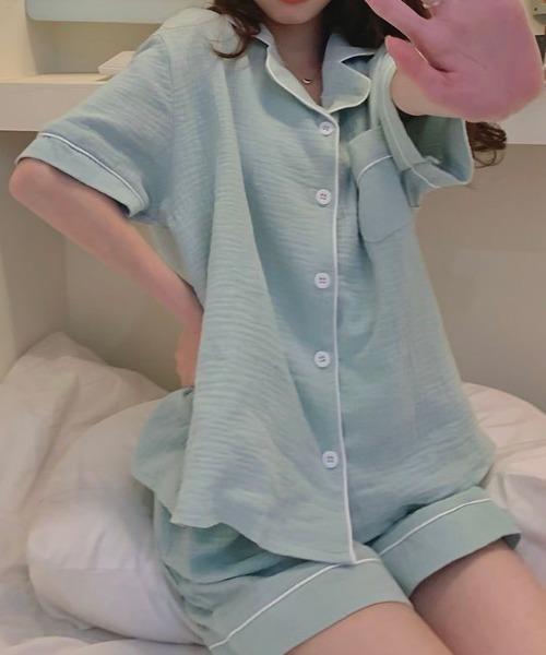 Teem Store(チームストア)の「【新色追加/18柄展開】【2点セット】カラバリ半袖ショーツパジャマ ルームウェア(ルームウェア/パジャマ・レディース・ピンク/その他/アイボリー/その他4/ブラック系その他/その他3/その他2/イエロー/パープル/ブラック/ブルー/ピンク系/アイボリー系2/グリーン系/アイボリー系1/ピンク系その他/ブルー系/イエロー系/ピンク系その他2・L/M)」の7枚目の写真