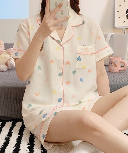 Teem Store(チームストア)の「【新色追加/18柄展開】【2点セット】カラバリ半袖ショーツパジャマ ルームウェア(ルームウェア/パジャマ・レディース・ピンク/その他/アイボリー/その他4/ブラック系その他/その他3/その他2/イエロー/パープル/ブラック/ブルー/ピンク系/アイボリー系2/グリーン系/アイボリー系1/ピンク系その他/ブルー系/イエロー系/ピンク系その他2・L/M)」の19枚目の写真