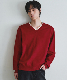 セール】ウォッシャブルダブルレイヤードVネックニット_NAVY(WC26KN34