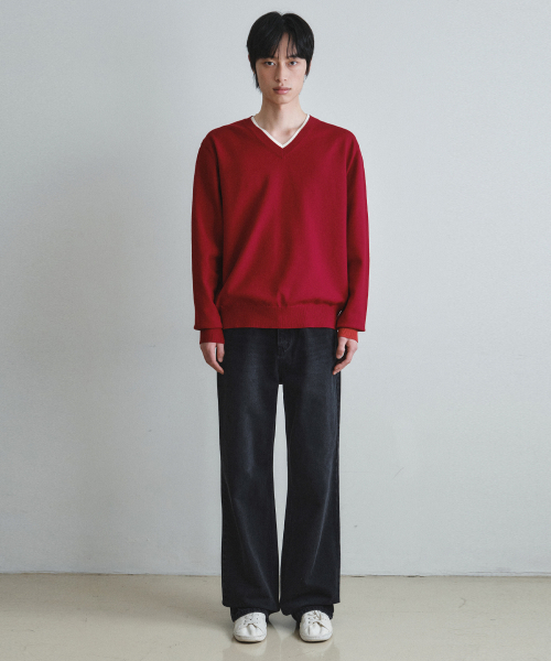 WEDNESDAY OASIS(ウェンズデーオアシス)の「ウォッシャブルダブルレイヤードVネックニット_RED(WC26KN34)(ニット/セーター・メンズ・レッド・MEDIUM/LARGE/X-LARGE)」の4枚目の写真