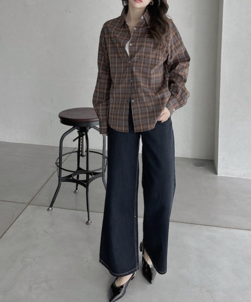 TREOVER(トレオーバー)の「ゆったりシルエットが魅力のオーバーサイズチェックシャツ(シャツ/ブラウス・レディース・ピンク/ブラウン/オフホワイト/ブルー・FREE)」の20枚目の写真