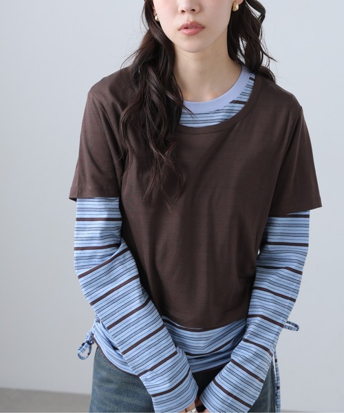 レイヤードボーダーロンT セール】◇シアーTシャツレイヤードボーダーロンT（Tシャツ