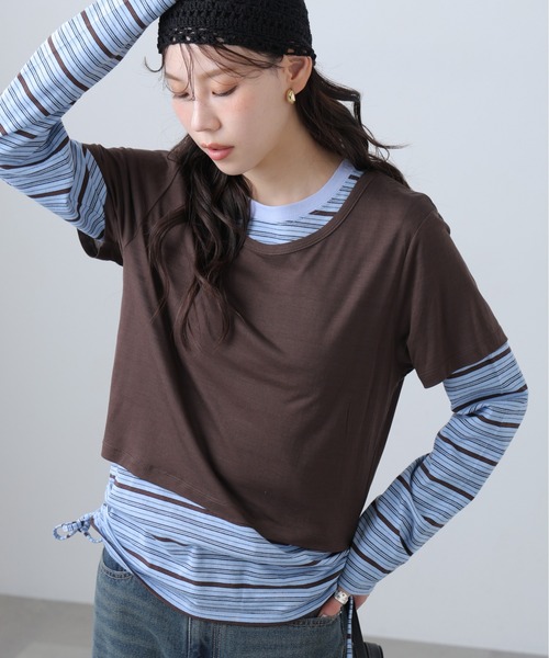 レイヤードボーダーロンT セール】◇シアーTシャツレイヤードボーダーロンT（Tシャツ