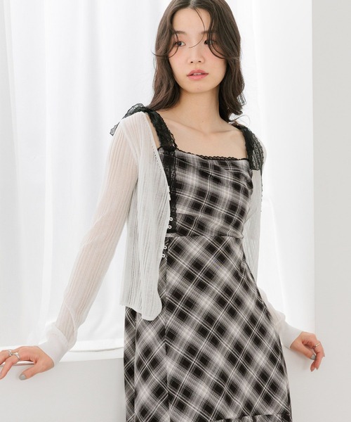 Heather(ヘザー)の「バイアスチェックフレアキャミワンピース 666487(ワンピース・レディース・ブラウン/ブラック/ネイビー・FREE)」の4枚目の写真