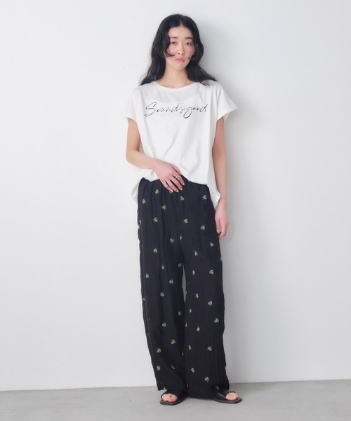 Shelly island（シェリーアイランド）の「小花刺繍シアーイージーパンツ（その他パンツ・レディース・ブラック/ホワイト・FREE）」の9枚目の写真