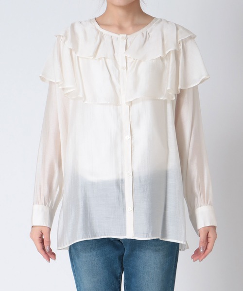 Jines（ジネス）の「ラッフルフリルブラウス（シャツ/ブラウス・レディース・ブラック/ベージュ/ホワイト・38）」の17枚目の写真