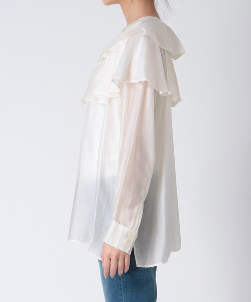 Jines（ジネス）の「ラッフルフリルブラウス（シャツ/ブラウス・レディース・ブラック/ベージュ/ホワイト・38）」の18枚目の写真