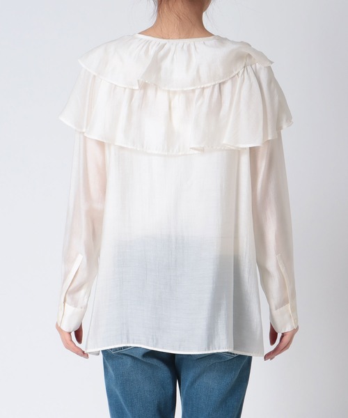 Jines（ジネス）の「ラッフルフリルブラウス（シャツ/ブラウス・レディース・ブラック/ベージュ/ホワイト・38）」の19枚目の写真