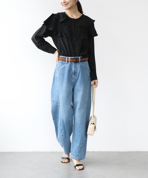 Jines（ジネス）の「ラッフルフリルブラウス（シャツ/ブラウス・レディース・ブラック/ベージュ/ホワイト・38）」の15枚目の写真