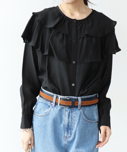 Jines（ジネス）の「ラッフルフリルブラウス（シャツ/ブラウス・レディース・ブラック/ベージュ/ホワイト・38）」の16枚目の写真