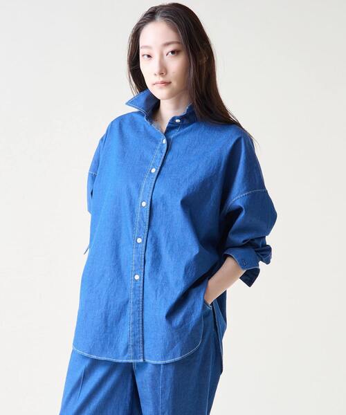 Tiara(ティアラ)の「デニムシャツ(シャツ/ブラウス・レディース・インディゴブルー/ライトブルー・FREE)」の9枚目の写真