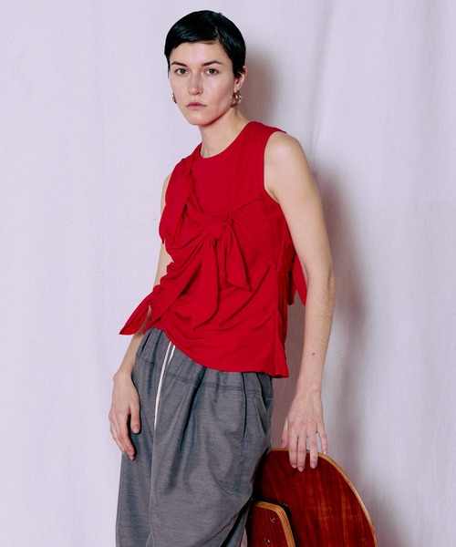 MAISON SPECIAL(メゾンスペシャル)の「Knot Sleeveless T-Shirt/ノットノースリーブTEE(Tシャツ/カットソー・レディース・ホワイト/レッド・FREE)」の6枚目の写真