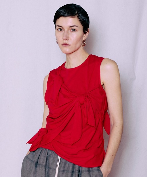 MAISON SPECIAL(メゾンスペシャル)の「Knot Sleeveless T-Shirt/ノットノースリーブTEE(Tシャツ/カットソー・レディース・ホワイト/レッド・FREE)」の7枚目の写真