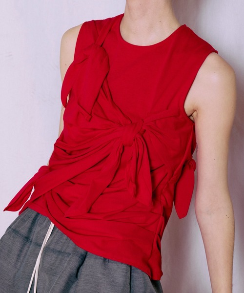 MAISON SPECIAL(メゾンスペシャル)の「Knot Sleeveless T-Shirt/ノットノースリーブTEE(Tシャツ/カットソー・レディース・ホワイト/レッド・FREE)」の3枚目の写真