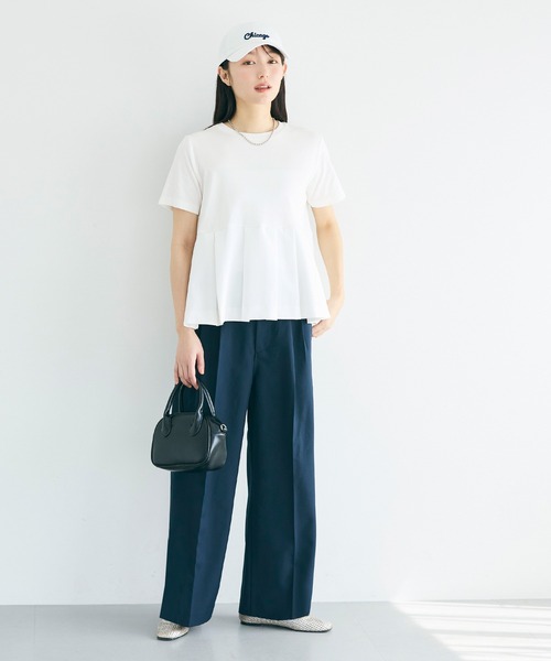 coca(coca)(コカ)の「タック異素材切替Tシャツ(Tシャツ/カットソー・レディース・ホワイト/ブラック・M/L/S)」の6枚目の写真