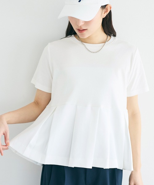 coca(coca)(コカ)の「タック異素材切替Tシャツ(Tシャツ/カットソー・レディース・ホワイト/ブラック・M/L/S)」の8枚目の写真