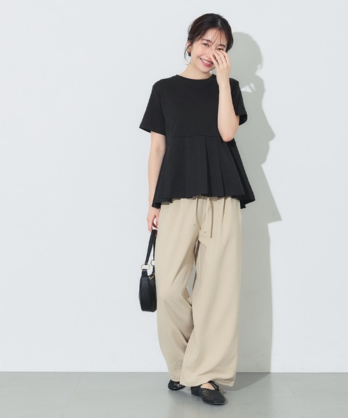 coca(coca)(コカ)の「タック異素材切替Tシャツ(Tシャツ/カットソー・レディース・ホワイト/ブラック・M/L/S)」の12枚目の写真