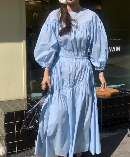 FREE STYLISTS(フリー スタイリスト)の「YUGA_YGMC Korean style pleated flared dress(ワンピース・レディース・ホワイト/ライトブルー・FREE)」の2枚目の写真