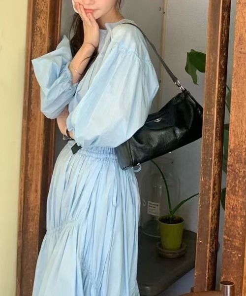 FREE STYLISTS(フリー スタイリスト)の「YUGA_YGMC Korean style pleated flared dress(ワンピース・レディース・ホワイト/ライトブルー・FREE)」の8枚目の写真