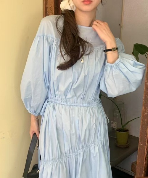 FREE STYLISTS(フリー スタイリスト)の「YUGA_YGMC Korean style pleated flared dress(ワンピース・レディース・ホワイト/ライトブルー・FREE)」の9枚目の写真