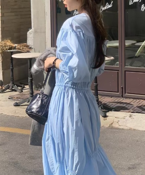 FREE STYLISTS(フリー スタイリスト)の「YUGA_YGMC Korean style pleated flared dress(ワンピース・レディース・ホワイト/ライトブルー・FREE)」の5枚目の写真