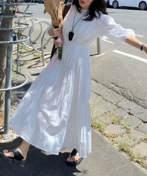 FREE STYLISTS(フリー スタイリスト)の「YUGA_YGMC Korean style pleated flared dress(ワンピース・レディース・ホワイト/ライトブルー・FREE)」の16枚目の写真
