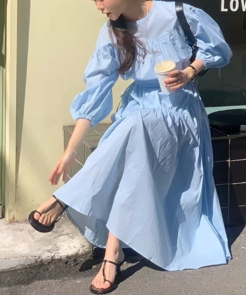 FREE STYLISTS(フリー スタイリスト)の「YUGA_YGMC Korean style pleated flared dress(ワンピース・レディース・ホワイト/ライトブルー・FREE)」の7枚目の写真