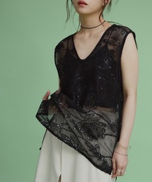 【W:Huku / メッシュ エンブロイダリー】ノースリーブ シアートップス / Mesh Embroidered Sleeveless Top