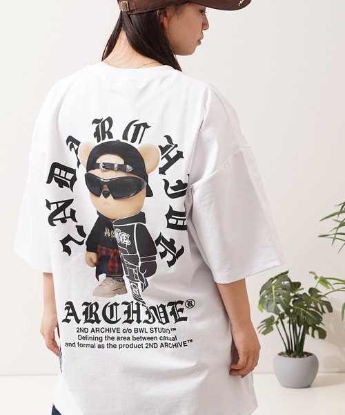 1111clothing(ワンフォークロージング)の「【2ND ARCHIVE】CAPベア オーバーサイズ リフレクター 半袖Tシャツ / ビッグシルエット / ユニセックス(Tシャツ/カットソー・メンズ・ホワイト/ブラック/カーキ・FREE)」の2枚目の写真