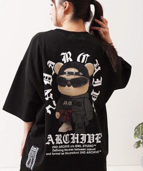 1111clothing(ワンフォークロージング)の「【2ND ARCHIVE】CAPベア オーバーサイズ リフレクター 半袖Tシャツ / ビッグシルエット / ユニセックス(Tシャツ/カットソー・メンズ・ホワイト/ブラック/カーキ・FREE)」の3枚目の写真