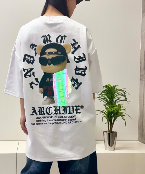 1111clothing(ワンフォークロージング)の「【2ND ARCHIVE】CAPベア オーバーサイズ リフレクター 半袖Tシャツ / ビッグシルエット / ユニセックス(Tシャツ/カットソー・メンズ・ホワイト/ブラック/カーキ・FREE)」の4枚目の写真