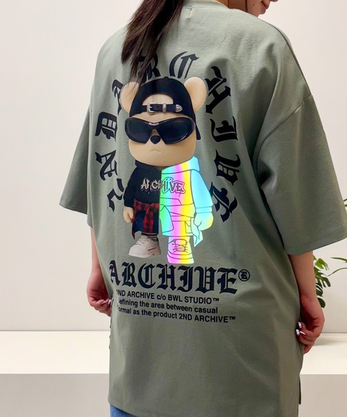1111clothing(ワンフォークロージング)の「【2ND ARCHIVE】CAPベア オーバーサイズ リフレクター 半袖Tシャツ / ビッグシルエット / ユニセックス(Tシャツ/カットソー・メンズ・ホワイト/ブラック/カーキ・FREE)」の20枚目の写真