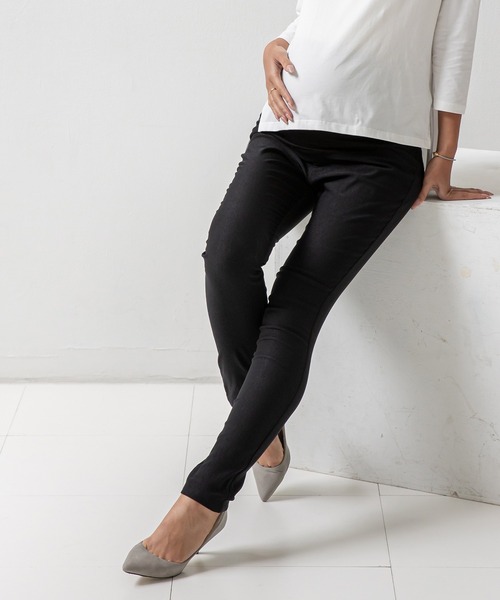 SweetMommy(授乳服&マタニティ)(スウィートマミー)の「裏毛 あったか 美脚ストレッチスキニー(マタニティウェア)」|ブラック