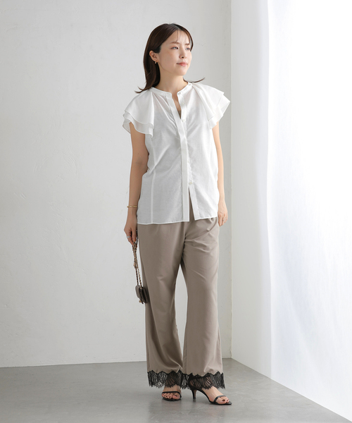 La TOTALITE(ラトータリテ)の「【洗える】ラッフルスリーブシャツ(シャツ/ブラウス・レディース・ブルー系その他/サックスブルー/ホワイト・FREE)」の4枚目の写真