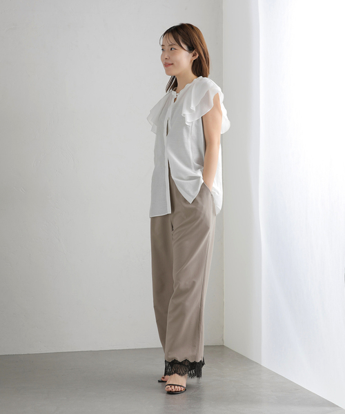 La TOTALITE(ラトータリテ)の「【洗える】ラッフルスリーブシャツ(シャツ/ブラウス・レディース・ブルー系その他/サックスブルー/ホワイト・FREE)」の5枚目の写真