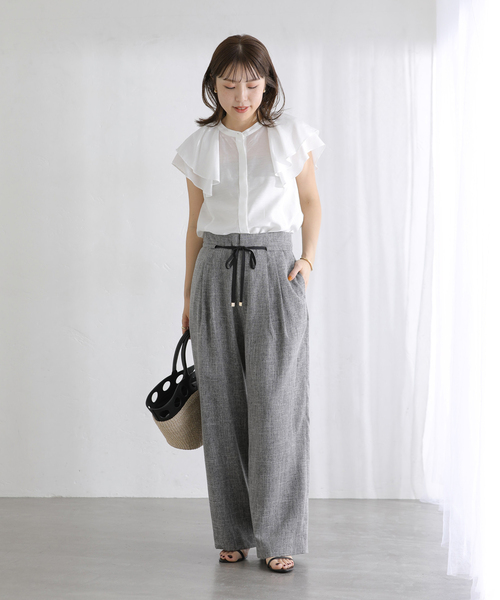 La TOTALITE(ラトータリテ)の「【洗える】ラッフルスリーブシャツ(シャツ/ブラウス・レディース・ブルー系その他/サックスブルー/ホワイト・FREE)」の6枚目の写真