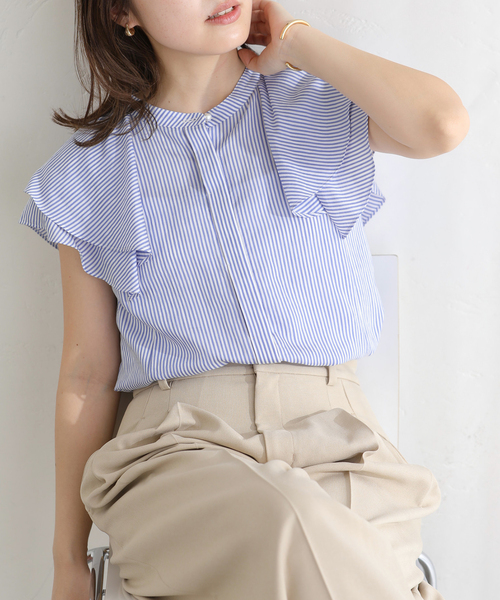 La TOTALITE(ラトータリテ)の「【洗える】ラッフルスリーブシャツ(シャツ/ブラウス・レディース・ブルー系その他/サックスブルー/ホワイト・FREE)」の14枚目の写真